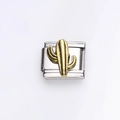Italian charm link featuring a golden cactus emblem on a silver stainless steel base - Gold Cactus (12)