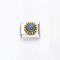 Charm modulare italiano in acciaio con fiore dorato e perla centrale azzurra - Girasole Dorato Centro Blu(13)