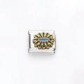 Maglia charm italiana in acciaio inossidabile con fiore dorato e smalto blu - Smalto Blu Floreale Dorato(14)