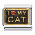 Italian modular charm in stainless steel featuring I Love My Cat golden text - I ❤️ MY CAT (9)