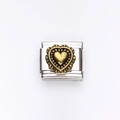 Italian charm link featuring a vintage gold heart on a silver stainless steel base - Scalloped Heart (15)