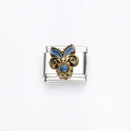 Maglia per bracciale italiano con motivi floreali vintage e smalto blu su acciaio - Smalto Blu Tonalità Ottone Vintage(16)