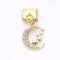 Italian charm link with gold crescent moon and stars pendant featuring white crystals - Moon & Stars (6)