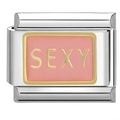 Italian charm bracelet link in stainless steel with pink enamel and gold SEXY lettering - SEXY (11)
