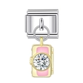Italiaanse bedel met roze camera hanger en witte zirkonia steen in goud - Roze Camera(13)