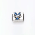 Maglia charm italiana in acciaio inossidabile con motivo floreale retrò in smalto blu - Decorazione Punto Blu Distintivo Vintage(17)