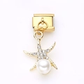 Golden Italian charm featuring a crystal starfish and pearl pendant for modular bracelets - Pearl Starfish (7)