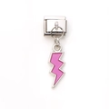 Italienischer Charm-Armband-Link mit rosa Emaille-Blitzanhänger aus Edelstahl-Basis - Rosa Blitz Stil (33)