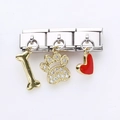 Italienische Charms aus Edelstahl mit Goldknochen, Zirkonia-Pfote und rotem Emaille-Herz - Pfote Knochen und Herz Stil (10)