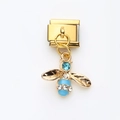 Italian charm link with golden bee pendant featuring blue crystals and enamel - Blue Bee(5)