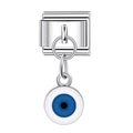 Italiaanse bedel voor roestvrijstalen armband met een ronde blauwe boze oog hanger - Boze Oog (15)