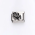 Italian charm bracelet link featuring a vintage 3D rose in silver stainless steel - Retro 3D Rose (18)