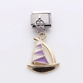 Italian charm bracelet link featuring a stainless steel base and purple enamel sailboat charm - Purple Sailboat (1)