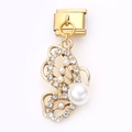 Golden butterfly charm with white pearls and crystals for Italian modular bracelets - Pearl Butterfly (9)