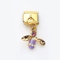 Golden bee charm slider for stainless steel bracelet with purple enamel and rhinestones - Purple Bee(6)
