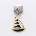Italian charm link with silver base and gold sailboat pendant featuring black enamel - Black and White Sailboat (2)
