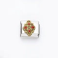 Charm bracciale modulare italiano in acciaio inossidabile con motivo floreale rosso - Smalto Rosso Dorato Vintage(20)
