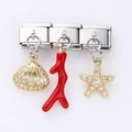 Italienisches Charm-Link-Set mit Seestern, Koralle und Muschel-Anhängern für Armbänder - Muschel Koralle und Seestern Stil (12)