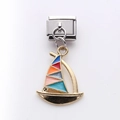 Italian charm bead with stainless steel modular link and colorful enamel sailboat charm - Colorful Sailboat (3)