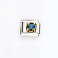 Charm modulare italiano con fiore dorato e pietra blu su base in acciaio inossidabile - Perla Blu a Quattro Petali Vintage Dorata(21)