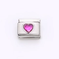 Italian charm bracelet link in stainless steel with a faceted pink heart gemstone - Pink Heart (5)