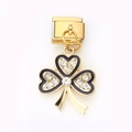 Italian charm bracelet module with gold-plated four-leaf clover and black enamel crystals - Enamel Clover (11)