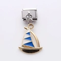 Italian charm bracelet link with gold-rimmed blue and white sailboat enamel pendant - Blue and White Sailboat (4)
