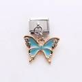 Charm modulaire italien en acier inoxydable avec pendentif papillon en émail bleu clair - Papillon Bleu Clair (5)