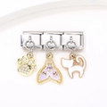 Détail de charms italiens avec patte dorée, queue de sirène et chat en émail blanc - Style Chat Queue de Poisson Patte 16 (ZT-MK-128)