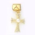 Golden modular cross charm for DIY stainless steel bracelets with pearls and crystals - Pearl Cross (13)