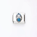 Charm modulare italiano in acciaio inossidabile con motivo floreale in smalto blu - Linee Luna Blu Bohemien(24)