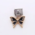 Lien de bracelet italien avec un papillon en émail noir et placage doré élégant - Papillon Noir (7)
