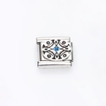 Maglia per bracciale italiano in acciaio con motivo floreale vintage e pietra blu - Centro Blu Sunburst Ossidato Vintage(25)