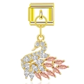 Detailed view of swan pendant charm with pink crystals for modular steel bracelets - Gold Pink Crystal Swan