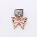 Charme papillon rose et doré avec cristaux pour bracelets modulables italiens - Papillon Rose (8)