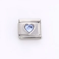 Italian charm bracelet link in stainless steel with a heart-shaped light blue gemstone - Sky Blue Heart (9)