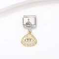 Pendentif coquille doré 18k avec zircons pour bracelets modulaires en acier inoxydable - Style Coquille Saint-Jacques Dorée (6)