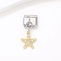Maillon de charme italien avec pendentif étoile de mer dorée et zircons sur base en acier - Style Étoile de Mer Dorée (9)