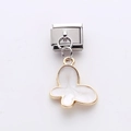 Charm modulaire italien avec pendentif papillon blanc émaillé aux bordures dorées - Papillon Blanc (9)