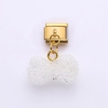 Detail of Italian modular charm with a gold-plated base and sparkling sugar-coated butterfly - White Bowknot Style