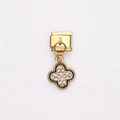 Module de bracelet italien avec pendentif trèfle doré serti de zircons brillants et fins - Trèfle Pavé Bordure Noire (8)