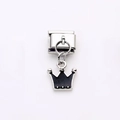 Italienisches Charm-Glied mit schwarzem Emaille-Kronenanhänger auf silberner Edelstahlbasis - Schwarze Krone Stil (42)