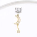 Italienisches Charm mit 18k vergoldetem Mond, Stern und funkelndem Zirkonia-Anhänger - Gold Mond Stern Stil (1)