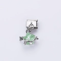 Italian modular bracelet link with a pale green flower charm and small white pearl - Pale Green Flower