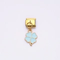 Italian modular charm link in gold with a light blue enamel four-leaf clover pendant - Light Blue Clover