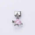 Italian modular charm link featuring a pink cherry blossom with pearls and silver stems - Pink Flower