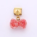 Italian modular charm featuring a pink sugar effect bow pendant in gold finish - Sweet Pink Bowknot Style