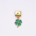 Italian charm link featuring a golden clover pendant with elegant green enamel finish - Green Clover
