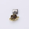 Italian charm link with golden cat and planet pendant in polished stainless steel - Golden Cat Planet