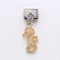 Maillon de bracelet italien avec pendentif hippocampe doré et émail de couleur beige - Hippocampe Beige (13)